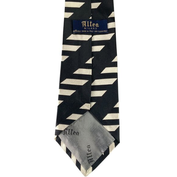 Allea Milano Silk Tie Made In Italy Black/Cream Geometric Pattern Necktie - Picture 4 of 6